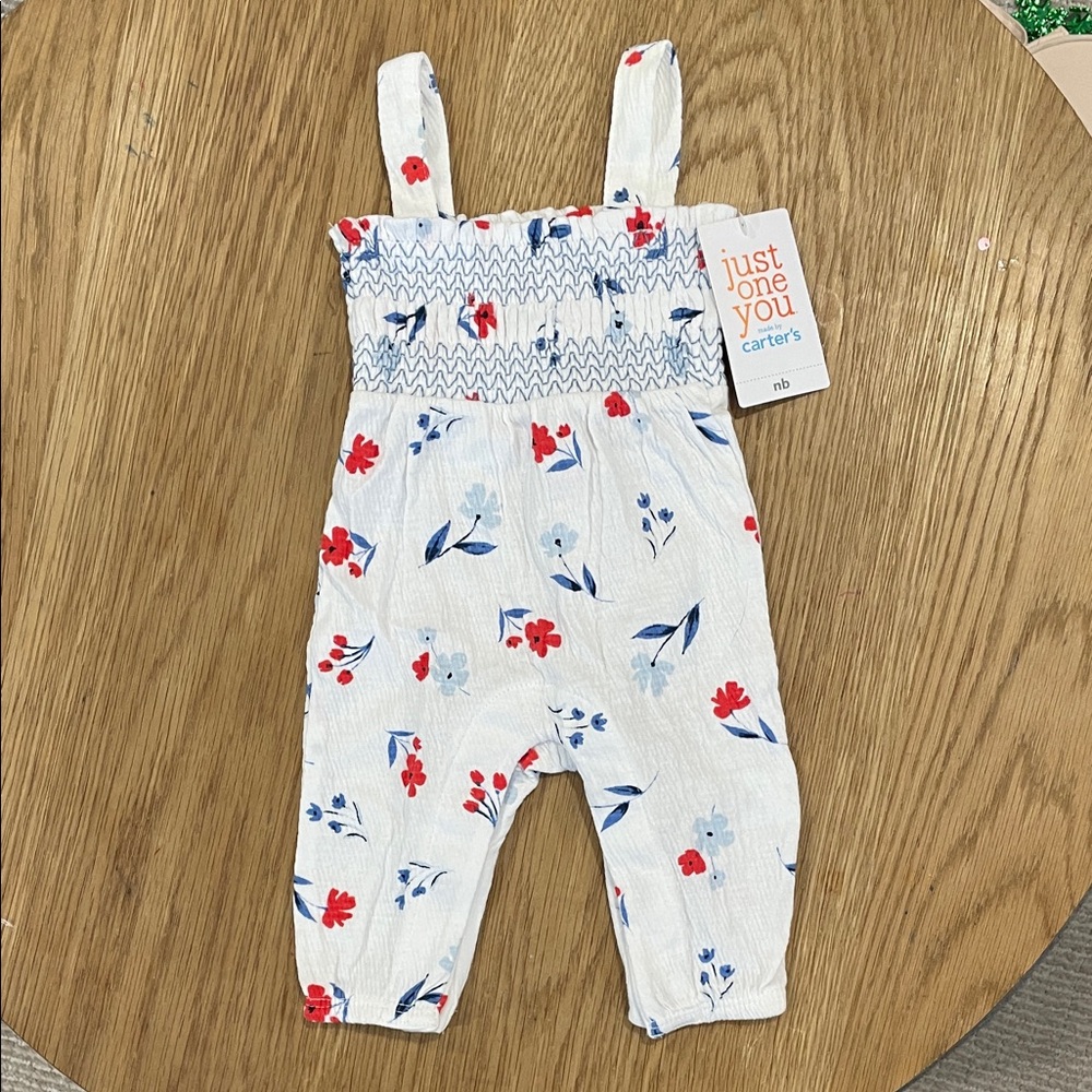 Carter's White and Red Floral Jumpsuit
